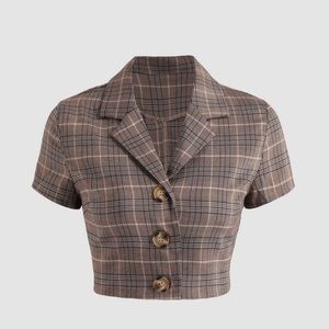 CIDER Plaid notched crop top